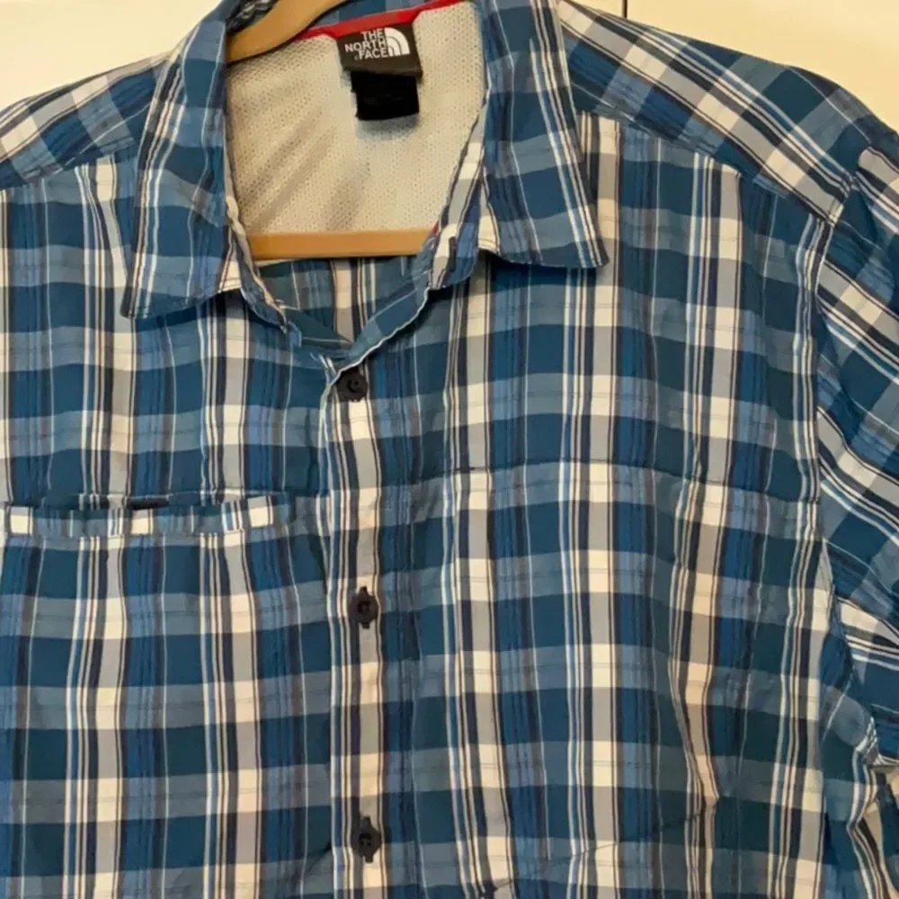 Mens The North Face Blue‎ Plaid Short Sleeve Shirt XL